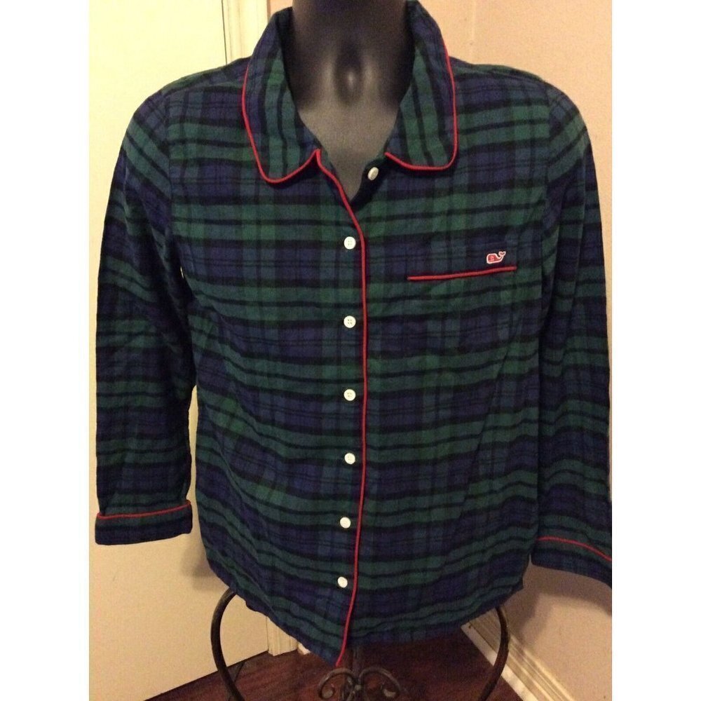 Vineyard Vines Women's Button Down Shirt Size Small S Green/Blue Plaid